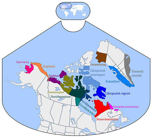 Distribution of Inuit language variants across the Arctic